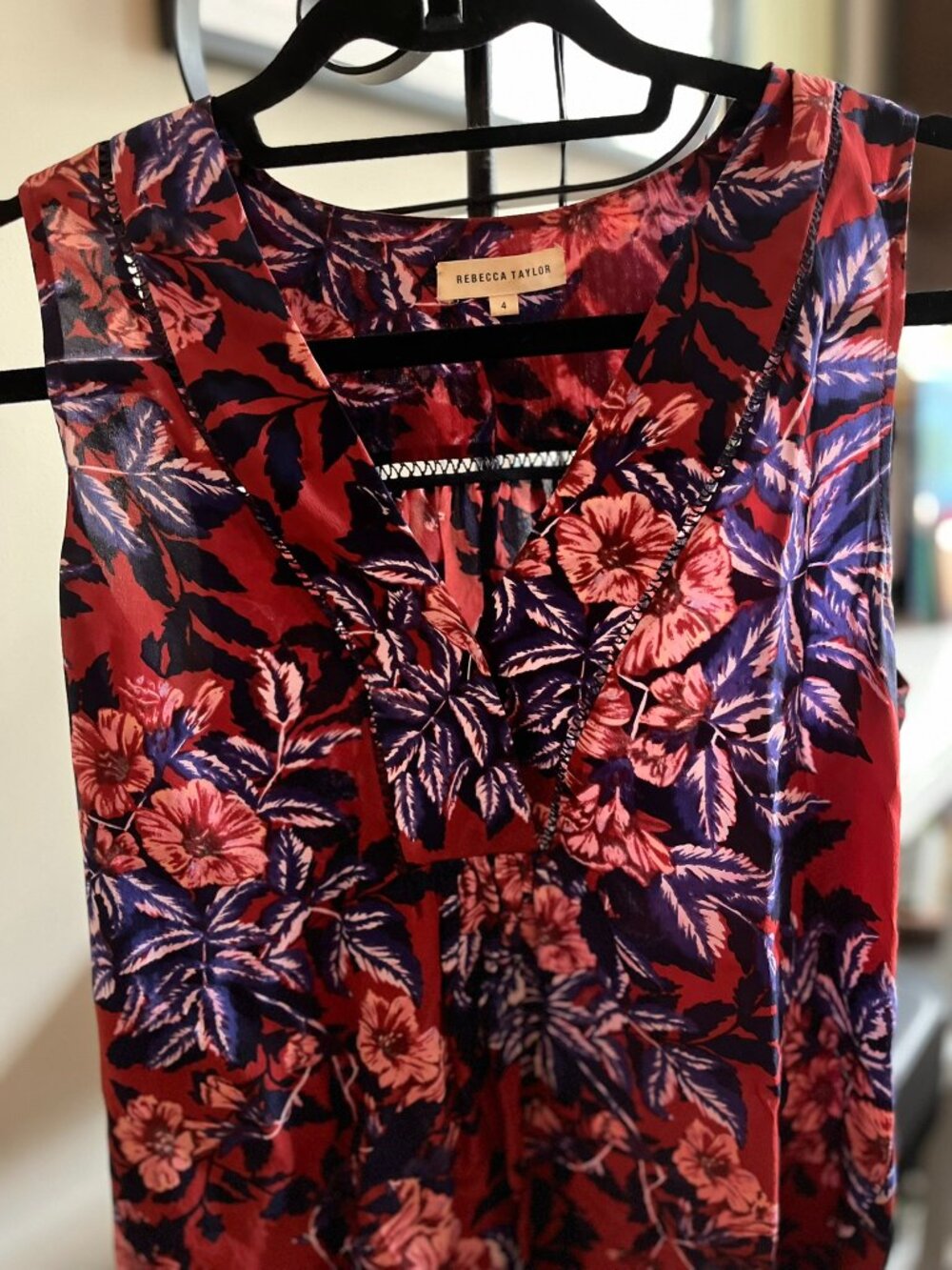 Rebecca Taylor Red Silk Floral Top
